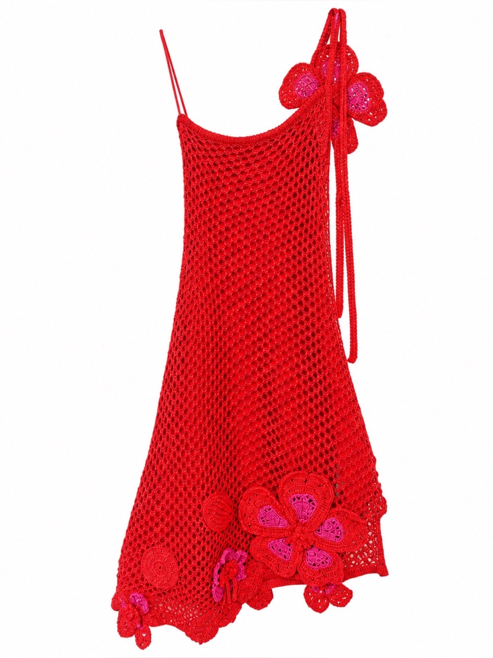 cult gaia Red Crochet Floral Knit Slip Dress
